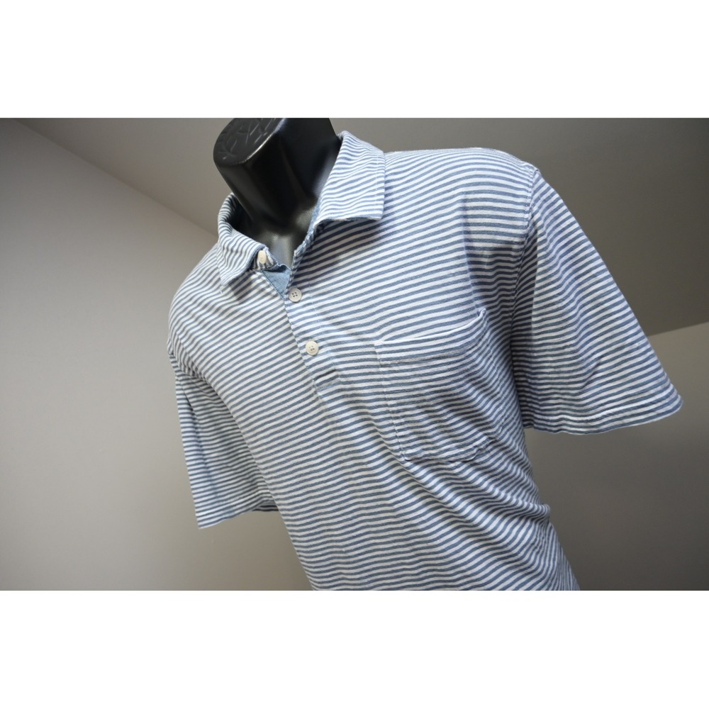 The Normal Brand Polo Shirt Mens XL Blue Striped Short Sleeve Pocket Excellent
